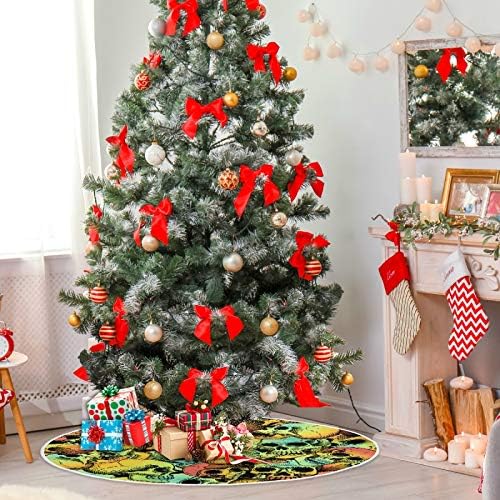 קישוט חצאית עץ חג המולד של Alaza, קישוט חצאית מיני עץ מיני קטן 35.4 אינץ 'עם גולגלות צבעוניות לקישוטים