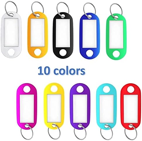 250 חתיכות פלסטיק תגי מפתח, עם תווית חלון מזהה שם פיצול טבעת מפתח טבעת מפתח, 10 צבעים