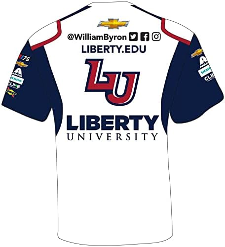 דגל משובץ ספורט ויליאם ביירון 2023 אוניברסיטת ליברטי סובלימוס סובלימוס מדים לבור חולצת טריקו לבן