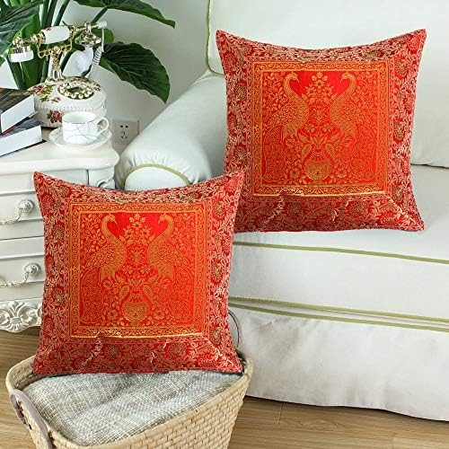 חבילת אופנה של ראג'וואדה של 2 כרית משי דקורטיבית בעבודת יד אתנית הודית מכסה מקרים לספה ספה מיטת