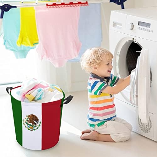מקסיקני דגל סל כביסה מתקפל גבוה בגדי סל עם ידיות אחסון תיק