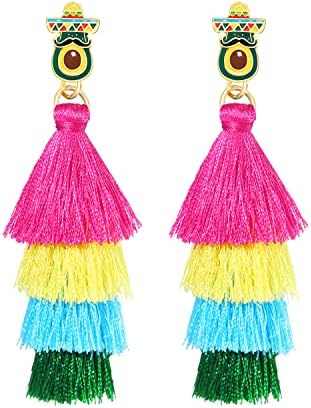 מקסיקני פיאסטה עגילי סינקו דה מאיו עגילי צבעוני טאסל זרוק להתנדנד עגילים לנשים אמייל פיאסטה סומבררו