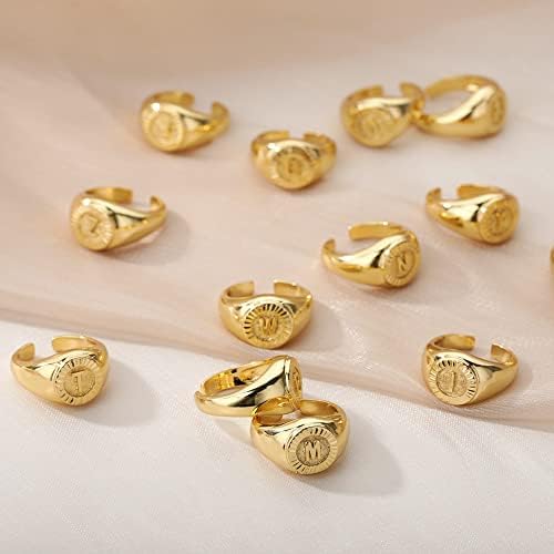 בציר ראשוני מכתב חותם טבעות לנשים טבעת עגול פתיחת זהב מכתב טבעת תכשיטי חתונה-87729
