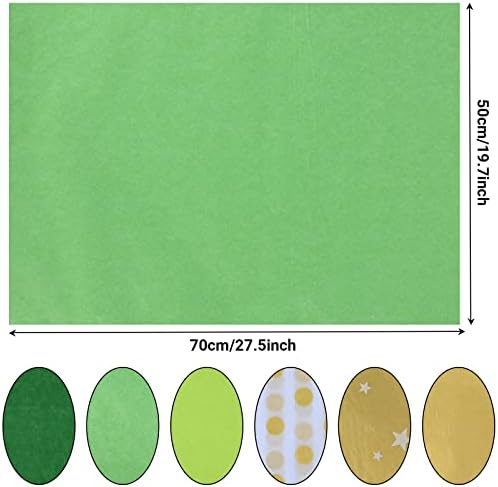 60 גיליונות 28 * 20 סנטימטרים סיום רקמות נייר עבור גלישת מתנה, ירוק מתכתי זהב כוכב פולקה נקודות בדוגמת רקמות נייר