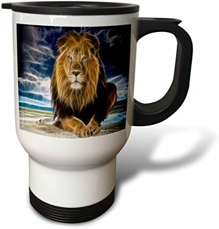 3 דרוז מלך הג'ונגל, אריה מדהים בערבה עם דיגיטלי משפיע על נירוסטה ספל נסיעות, 14 גרם, רב צבעוני