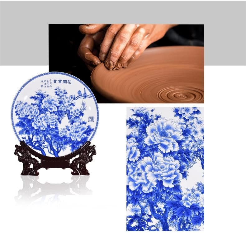 Yfqhdd תפאורה ביתית צלחת נוי קרמיקה פרחים כחולים ולבנים סינית קיר הגדרת קיר הגדרת קיר