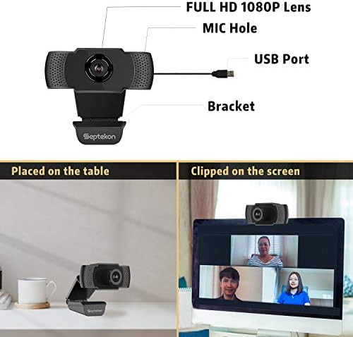 ספטקון 1080 מצלמת אינטרנט עם מיקרופון, הזרמת מחשב מצלמת אינטרנט עבור מחשב נייד / שולחן עבודה/מק / טלוויזיה,