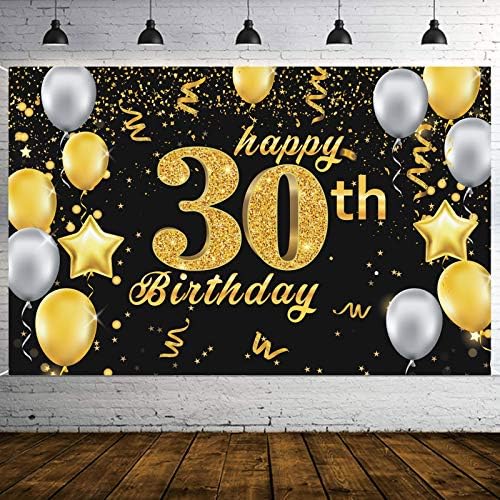 Deggod Happy 30th יום הולדת רקע רקע, גדול במיוחד שלט יום הולדת שחור וזהב פוסטר פוסטר אבזרי גברים
