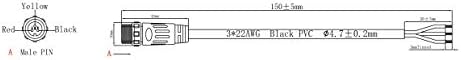 M12 3Pin Nylon IP67 מחבר זכר עם 4.5 אינץ 'צמה משומר