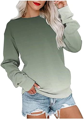 2023 חולצת שיפוע אופנה לנשים טיפת סוודר בכתפיים הדפס OMBRE הדפסת שרוול ארוך רגלן צמרות צווארון קרקע סווטשירטס
