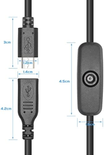 Yacsejao USB מתג מתג כבל USB A ל- USB C, USB סוג C כבל טעינה מהיר עבור Raspberry Pi 4B ספק חשמל עם מתג הפעלה/כיבוי