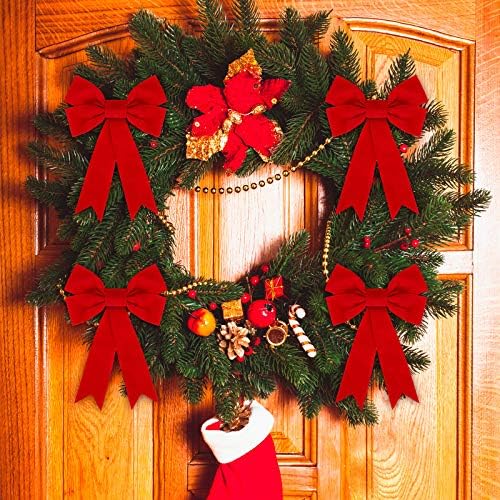 Willbond חג המולד קטיפה אדומה קשת קשת חג המולד קשת קשת חג המולד קשת אדומה לעיצוב עץ חג המולד, 5 x