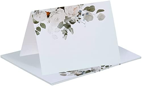 כרטיסי מקום שולחן מסוגננים עם עלים ירוקים בצבעי מים מודפסים-כרטיסי מקום נייר קטנים כרטיסי שם-מודפסים משני