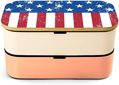 רטרו דגל אמריקאי בנטו קופסת ארוחת צהריים דליפת דליפות בנטו קופסאות מזון עם 2 תאים לפיקניק עבודה לא