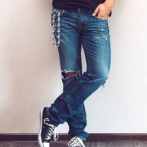 ג'ינס Happyyami Mens Jeans מכנסי ג'ינס מכנסיים מתכת מכנסיים מכנסי שרשרת שרשרת מפתח שרשרת גותית סלע גותי