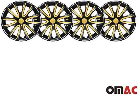 OMAC HUBCAPS 16 אינץ 'לטויוטה פריוס שחור וצהוב 4 יח'. כיסוי חישוקי גלגלים - כובעי רכזת - החלפת חוץ של צמיג מכוניות