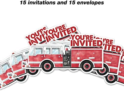 הזמנות למסיבת יום הולדת של FireTruck ירה בהזמנות מילוי בצורת אש בצורת כבא