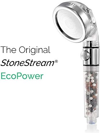 Stonestream מקורי כוח אקולוגי של ראש מקלחת כף יד בלחץ גבוה עם מתג כבוי- 3 הגדרות ריסוס עם צינור, מתאם קיר וחרוזי