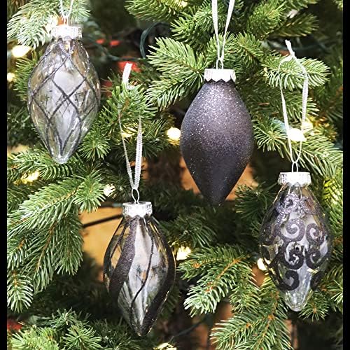 קישוטי עץ חג מולד שחור שחור 2023 סט כדור לקישוטים - כדורי חג מולד גדולים עם התנפצות, תליון סופי של