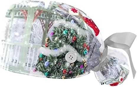 איש שלג בחורף חג המולד כובע עבודה מתכוונן חמוד עם כפתורים לנשים מחזיק קוקו קישור סרט