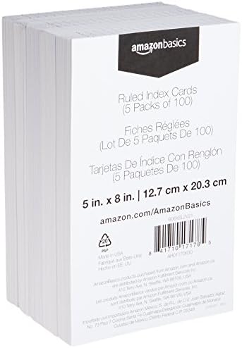 יסודות אמזון 5 על 8 אינץ ' פסקו כרטיסי פתק אינדקס לבנים מרופדים, 500-ספירה