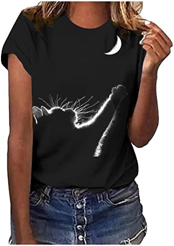 נערות נוער טיז גרפי חתולים חמודים מדפיסים חולצות טריקו לנשים חולצת טן טרנדיות שרוול קצר טוניקות סיבתיות חולצות