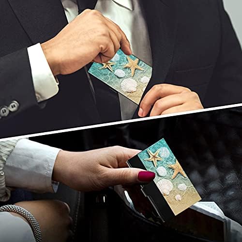 צדפים לבן סנדפישנט כרטיס ביקור מחזיק עבור נשים גברים כרטיס ביקור מחזיק מקרה עם עור כרטיס כרטיס מזהה