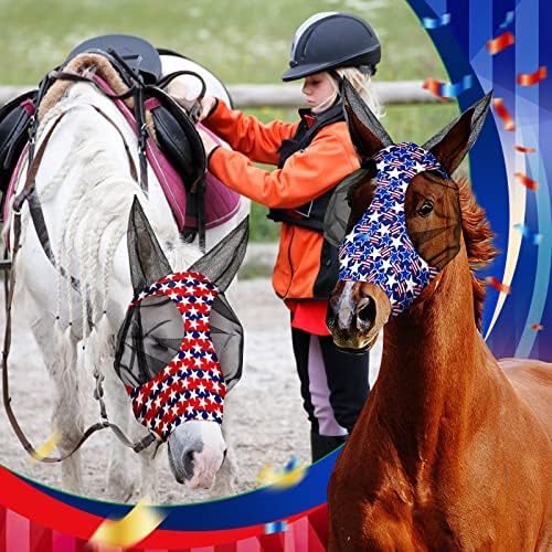 6 יחידות 4 ביולי עצמאות יום סוס לטוס מסכת חלק ונוח לטוס מסכות לסוסים עם אוזני גמישות אמריקאי דגל סוס פנים