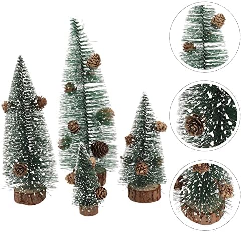 ABOOFAN 4 PCS מיני עץ חג המולד עץ בקבוק עצי מברשת עצי שלג סיסל עם בסיס עץ למסיבת חג המולד עיצוב מלאכת