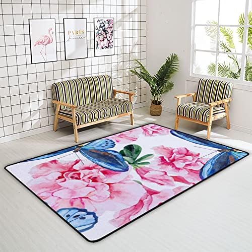 זוחל שטיח מקורה משחק מחצלת אזליה ורודה ופרפרים כחולים לסלון חדר שינה משתלת חינוכית שטיח שטיח 80x58