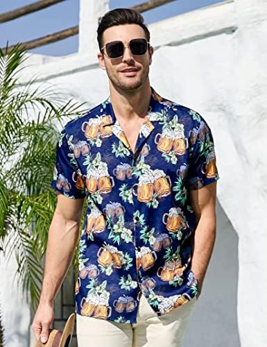חולצות הוואי של גברים חולצות פרחוניות מודפסות כפתור למטה קיץ חולצות מסיבת חוף נופש טרופי