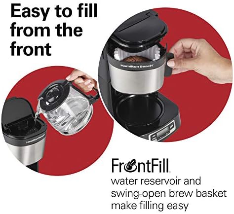 המילטון ביץ ' 5 כוס מכונת קפה טפטוף קומפקטית עם שעון לתכנות, קנקן זכוכית, הפסקה אוטומטית ויוצקים, שחור & מגבר;