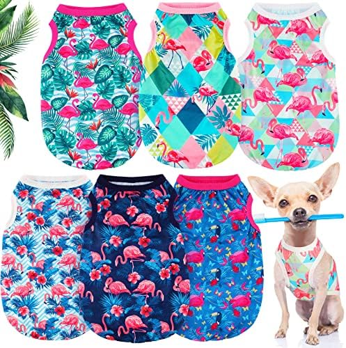 6 חבילה כלב חולצות קיץ בגדים לכלבים חמוד פלמינגו הוואי לחיות מחמד כלב חולצה תלבושות חולצות לנשימה