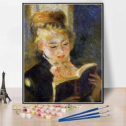 צבע DIY לפי ערכות מספר - הקורא הצעירה הקוראת ציור ספר מאת פייר -אוגוסט רנואר - צבע נוף מופשט עם
