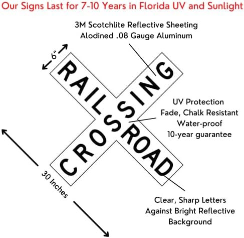 30 x 6 שלט מעבר רכבת - 3 מ 'עוצמה גבוהה יריעות רפלקטיביות - חציית רכבת קרוס -בוק - אחריות של 10 שנים