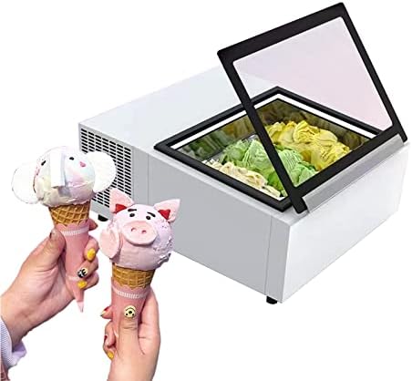 MVCKYI מסחרי שולחן מסחרי גלידה קשה עם 3 מחבתות אחסון מרובעות, 1/3GN קיבולת מחבת מקיר בקירור עם תאורת LED, מקרר