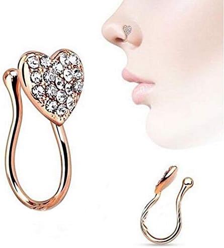 פולבו האף טבעות נשים אופנה גליטר ריינסטון לב מזויף ללא פירסינג קליפ על האף טבעת הרבעה עמיד ושימושייפה