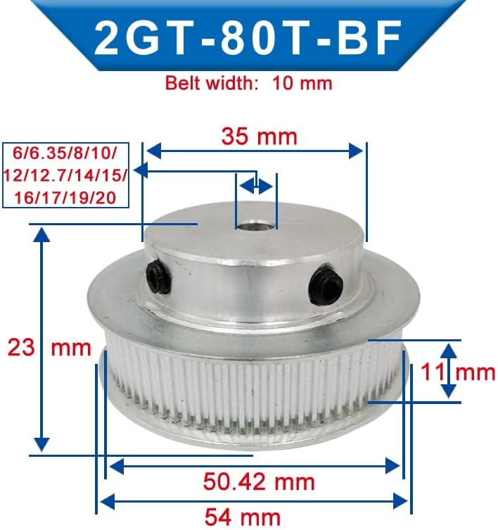 ZhengGuifang Professional 2 PCS GT2-80T גלגלת, נשא 6/6.35/8/10/12/12.7/14/15/16/17/19/20 ממ גלגל גלגלת רוחב 6/10