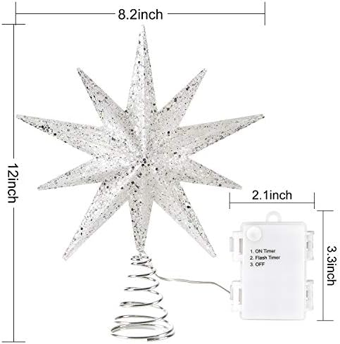 Artiflr 12 אינץ 'לבן חג המולד כוכב עץ טופר עם אור LED, לבן עץ חג המולד נוצץ טופר כוכב TEETOP קישוט