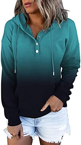 נשים של צבע בלוק נים חולצות ארוך שרוול מזדמן שרוך כפתור למטה בסוודרים סווטשירט עם כיס