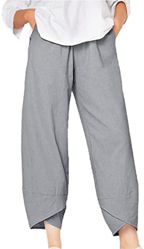 נשים של כותנה פשתן רופף מכנסיים קיץ מזדמן בבאגי טרקלין מכנסיים אלסטי מותניים קל משקל רחב רגל מכנסיים