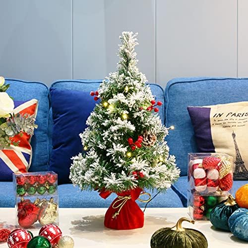 Sunnyglade 21.6 אינץ 'שלג נוהר עץ חג המולד מלאכותי עץ חג המולד עץ אורן עץ אורן מקורה קישוטים