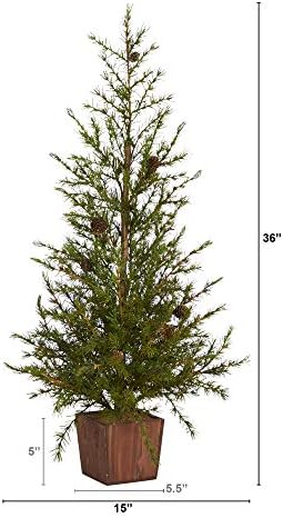 3ft. אלפיני מראה טבעי עץ חג המולד מלאכותי בעץ עץ עם חרוטים אורנים
