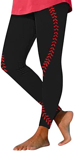 חותלות מותניים גבוהות לנשים בייסבול מודפסים אתלטי רך אטום בקרת בטן מכנסי יוגה חותלות באורך מלא