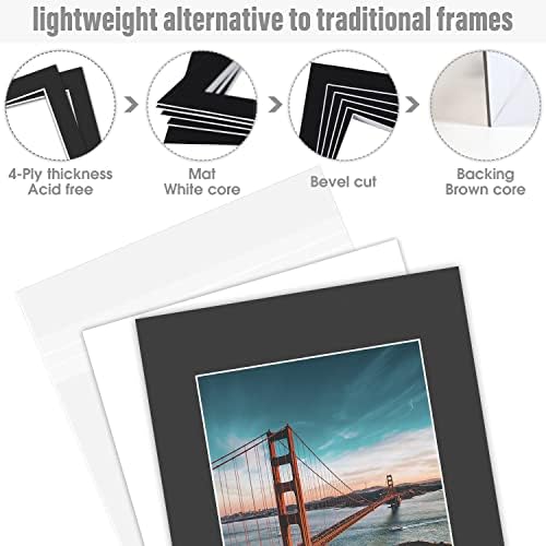 חבילה של 25 מחצלות תמונה שחורות 11x14 מאט עם פוע ליבה לבן חתוך עבור 8x10 צילום +גיבוי +תיקים