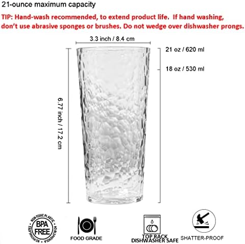 כוסות אקריליק כוס פלסטיק 21 אונקיות עם עיצוב מרוקע, סט של 6 שקופות