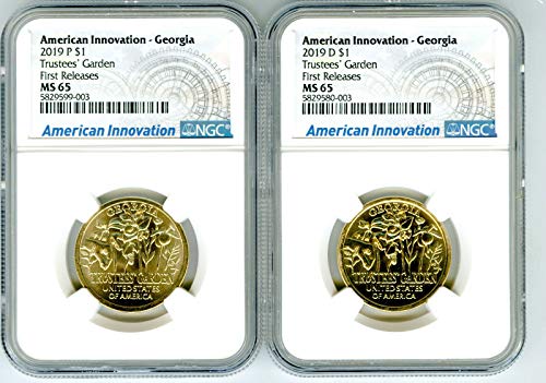 2019 P D Georgia American Innovation דולר משחרר לראשונה תואם תואם 2 מטבעות NGC MS65