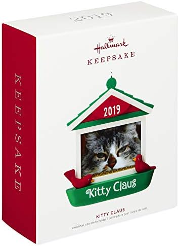 קישוט לחג המולד של Hallmark Keepsake 2019 מיום קיטי קלאוס חתול במסגרת צילום מזין ציפורים,