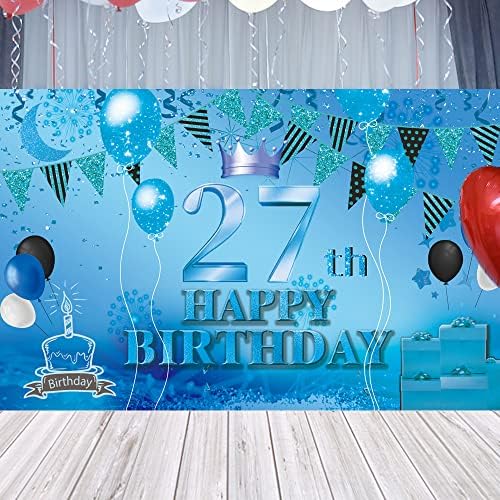 תפאורה של יום הולדת 27 שמח באנר כחול 27 פוסטר שלט 27 ציוד מסיבת יום הולדת ליום יום נישואין תאי צילום רקע רקע