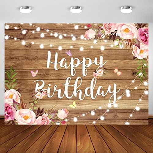 10 על 7 רגל ורוד פרחוני יום הולדת שמח רקע פרפר רצפת עץ צבעי מים פרחים בנות נשים צילום רקע באנר עוגת